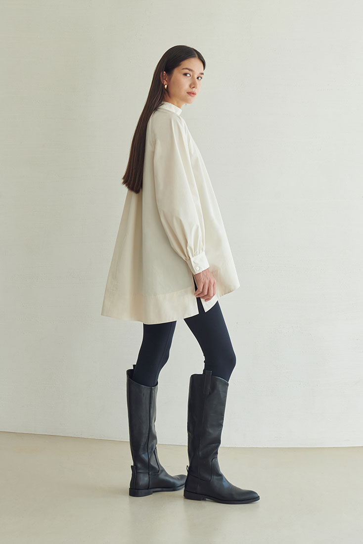 [리퍼브제품]High neck unbalanced blouse dress - Ivory