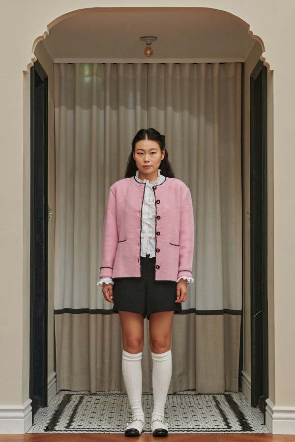 Classic Qulted line Knit jacket - Pink