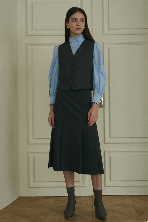 Classic Wool Pleats Skirt - Grey