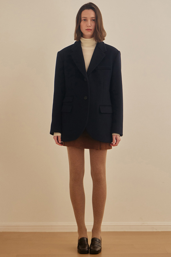 [리퍼브제품]Tailored Wool Cashmere Half coat - Navy